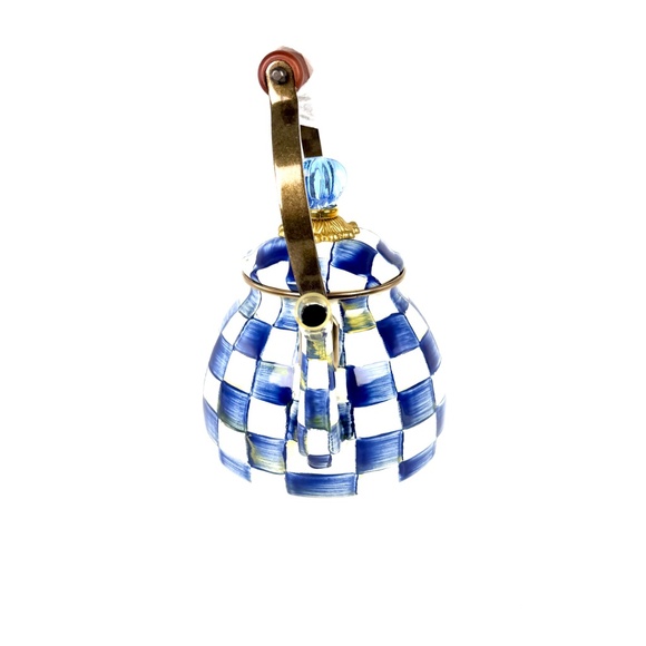 New MacKenzie-Childs Royal Check Blue White Tea Kettle 2QT - Picture 5 of 8